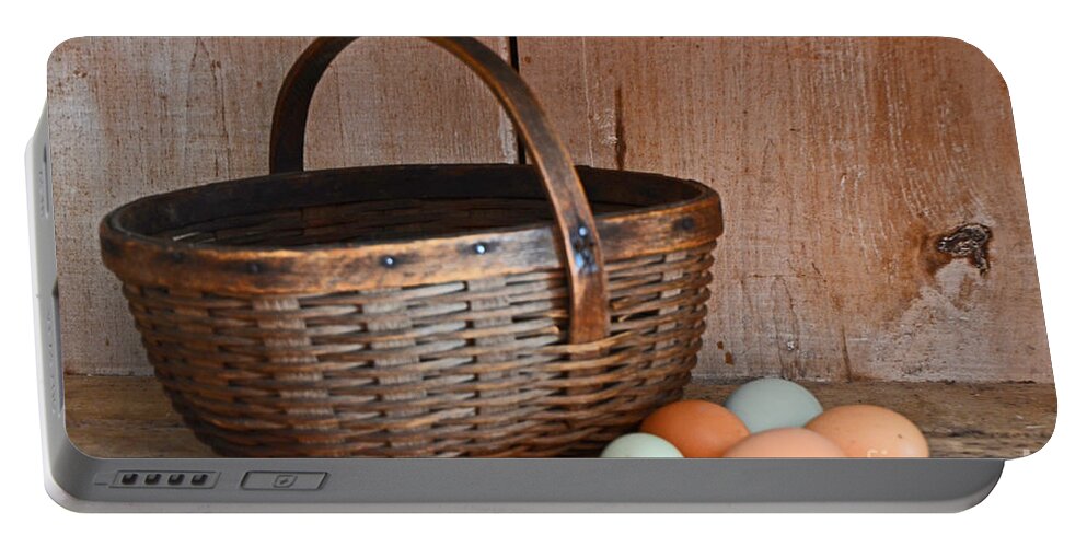 Still Life Portable Battery Charger featuring the photograph My Grandma's Egg Basket by Mary Carol Story