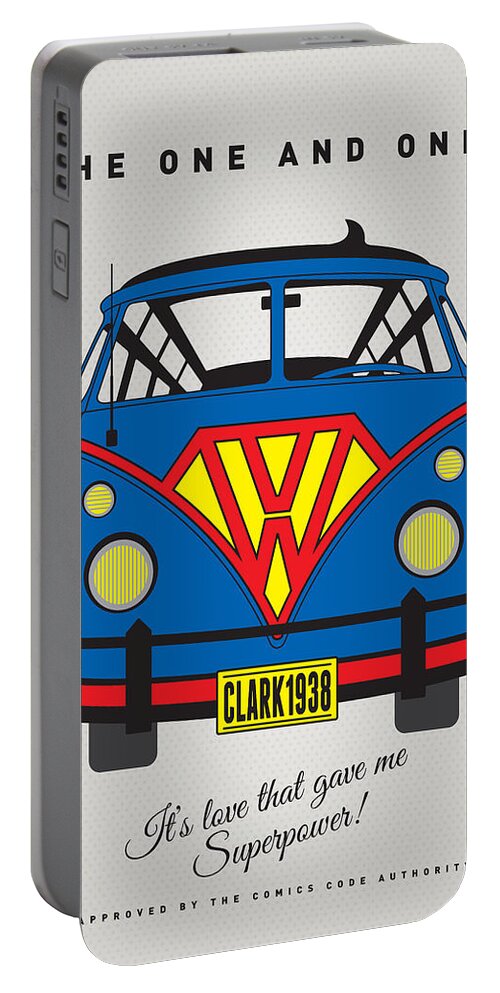 Superheroes Portable Battery Charger featuring the digital art MY SUPERHERO-VW-T1-superman by Chungkong Art