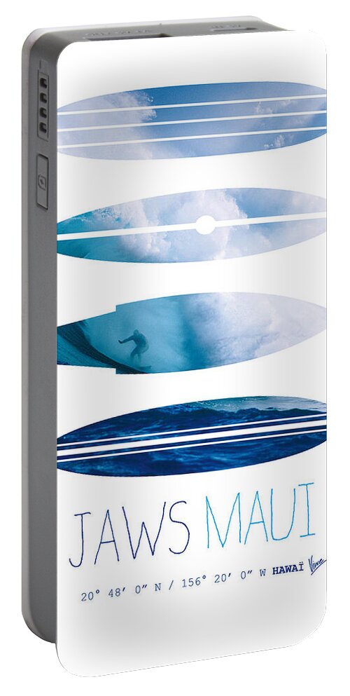Minimal Portable Battery Charger featuring the digital art My Surfspots poster-1-Jaws-Maui by Chungkong Art