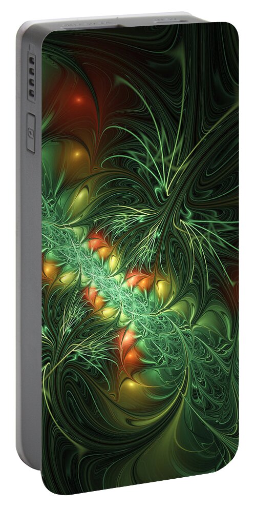 Digital Art Portable Battery Charger featuring the digital art Mysterious Jungle Fractal by Gabiw Art