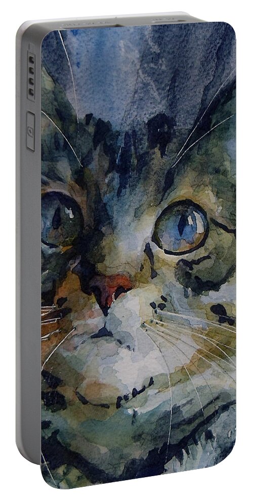 Tabby Portable Battery Charger featuring the painting Mystery Tabby by Paul Lovering
