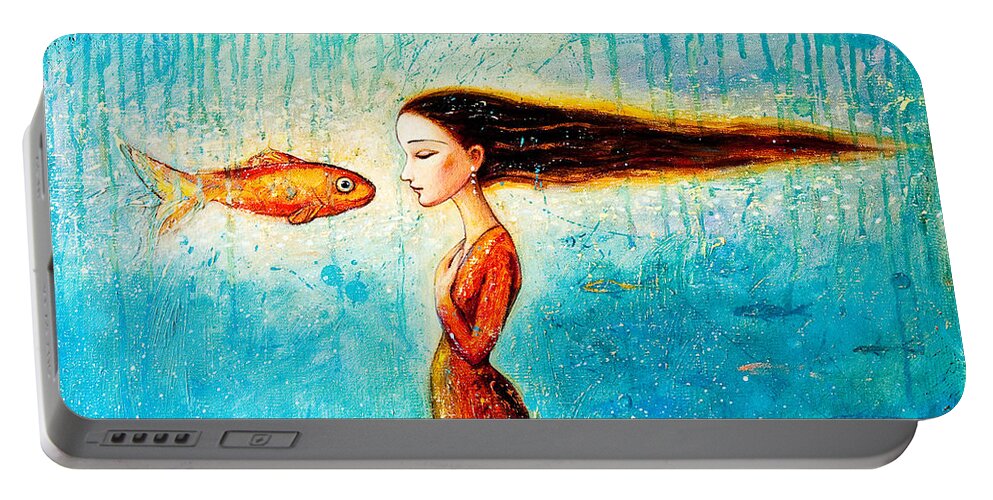 Mermaid Art Portable Battery Charger featuring the painting Mystic Mermaid II by Shijun Munns