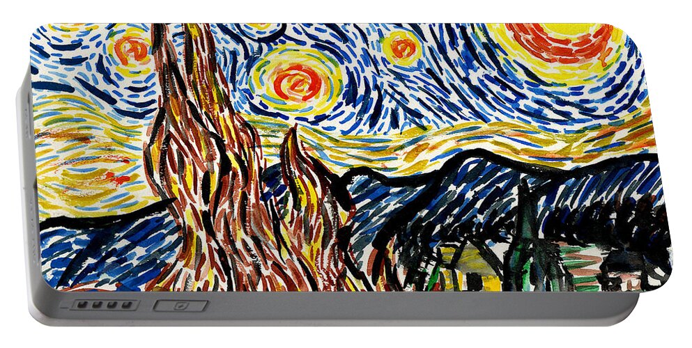 Starry Night Portable Battery Charger featuring the painting Vincent van Goghs Starry Night by Genevieve Esson