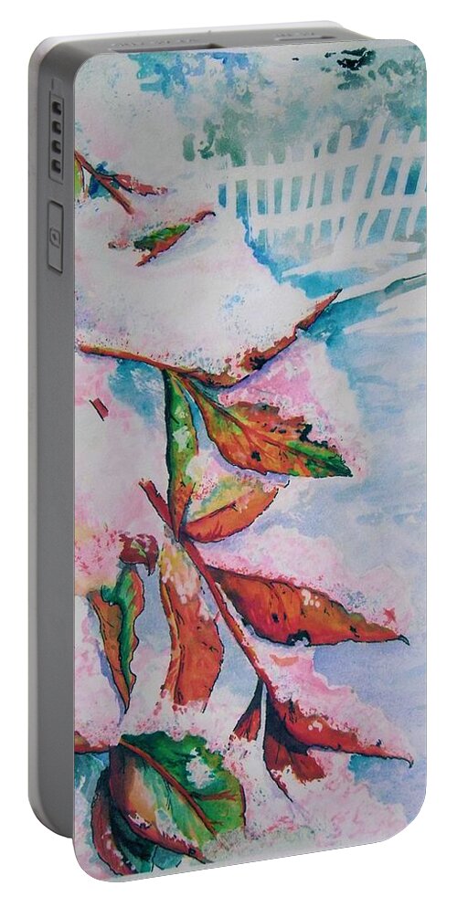 Nandina Portable Battery Charger featuring the painting Nandina in Snow by Nicole Angell