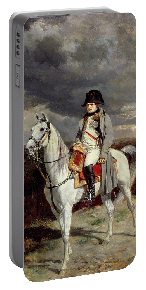 Napoleon Bonaparte (1769-1821); Equestrian Portrait; Uniform; Horse; Hat; Emperor; On Campaign; Male; Grey Coat; France Portable Battery Charger featuring the painting Napoleon Bonaparte by Jean-Louis Ernest Meissonier