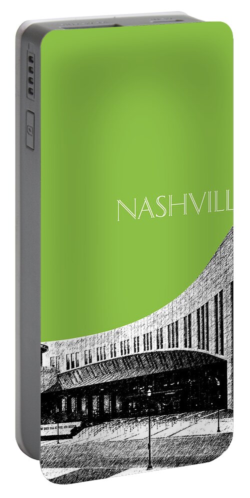 Architecture Portable Battery Charger featuring the digital art Nashville Skyline Country Music Hall of Fame - Olive by DB Artist