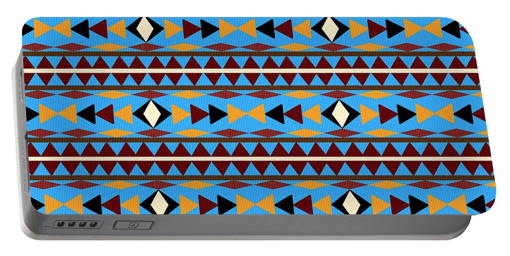 Navajo Portable Battery Charger featuring the mixed media Navajo Blue Pattern by Christina Rollo