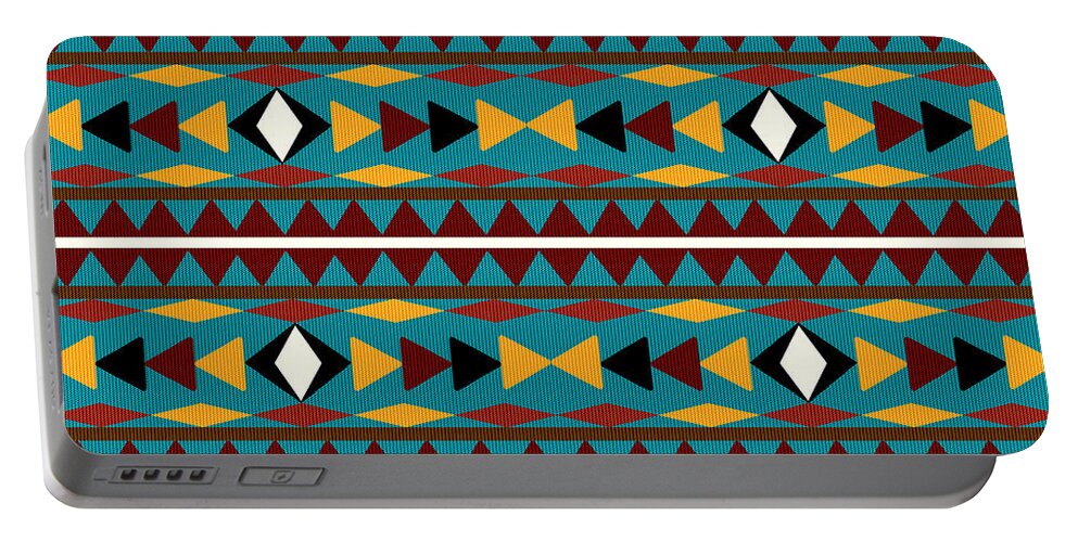 Navajo Portable Battery Charger featuring the mixed media Navajo Teal Pattern by Christina Rollo