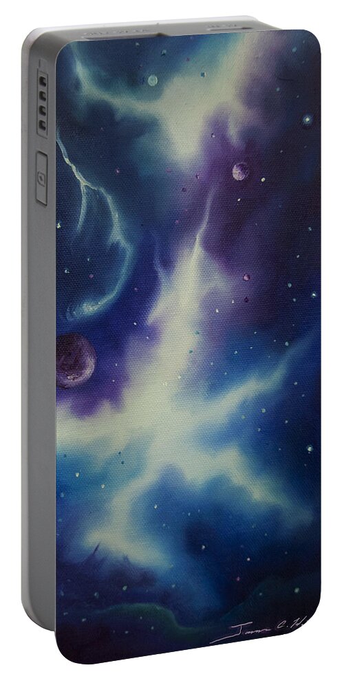 Purple; Red; Blue; Stunning; Landscape; James C. Hill; Copyright 2014 - James Christopher Hill; Jameshillgallery.com; Sci-fi; Science Fiction; Spheres; Power; Light; Ball; Motion; Concept Art; Concept Sketch; Nebula; Astronomy; Space; Gas; Planet; Star Portable Battery Charger featuring the painting Nebulae NGC -1014 by James Hill