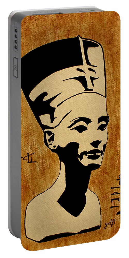 Nefertiti Egyptian Woman Portable Battery Charger featuring the painting Nefertiti Egyptian Queen original coffee painting by Georgeta Blanaru