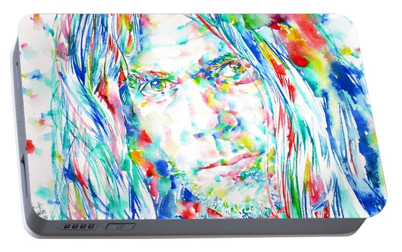 Neil Young Portable Battery Charger featuring the painting NEIL YOUNG - watercolor portrait by Fabrizio Cassetta