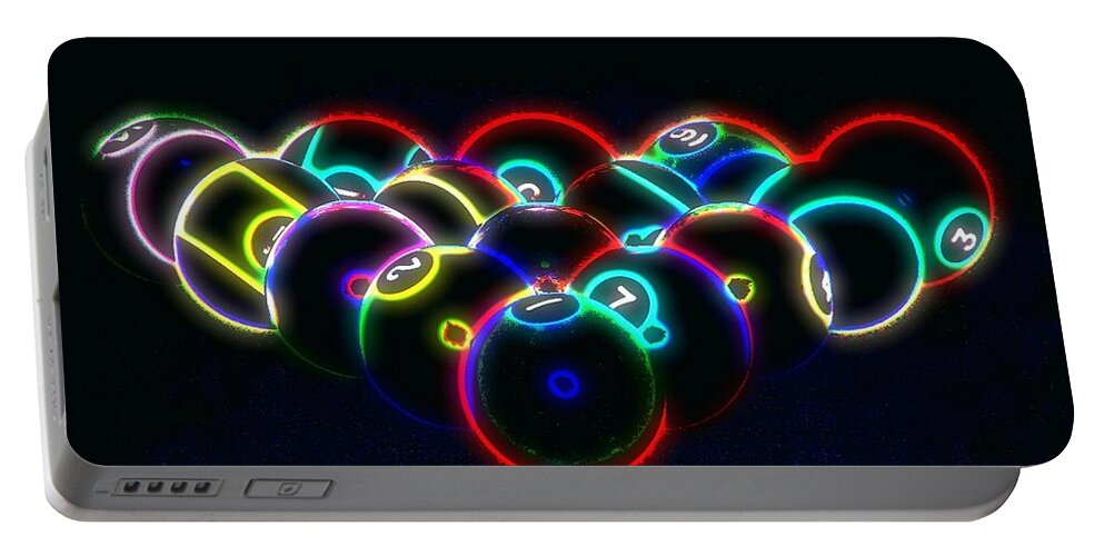 Pool Portable Battery Charger featuring the photograph Neon Pool Balls by Kathy Churchman