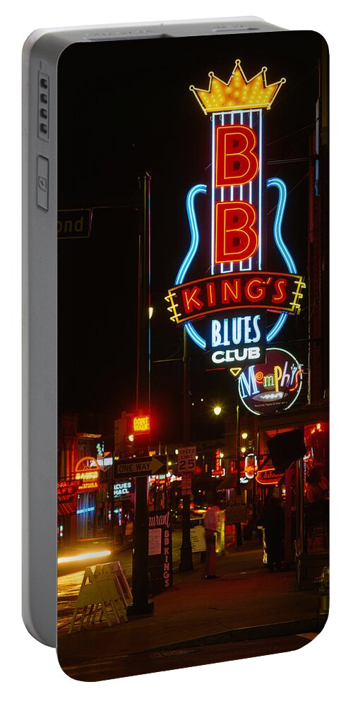 Photography Portable Battery Charger featuring the photograph Neon Sign Lit Up At Night, B. B. Kings by Panoramic Images