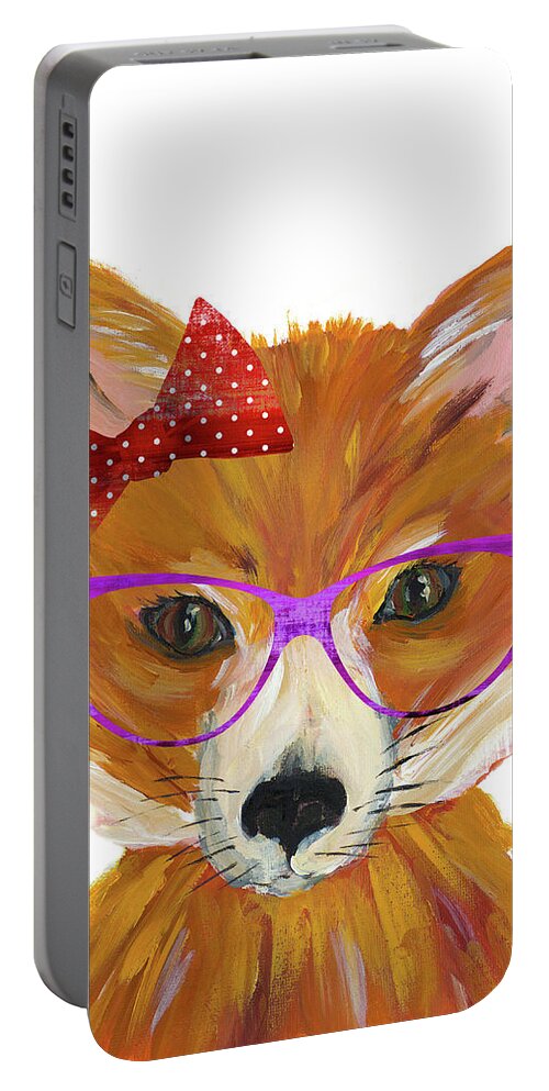 Nerdy Portable Battery Charger featuring the painting Nerdy Fox by Julie Derice