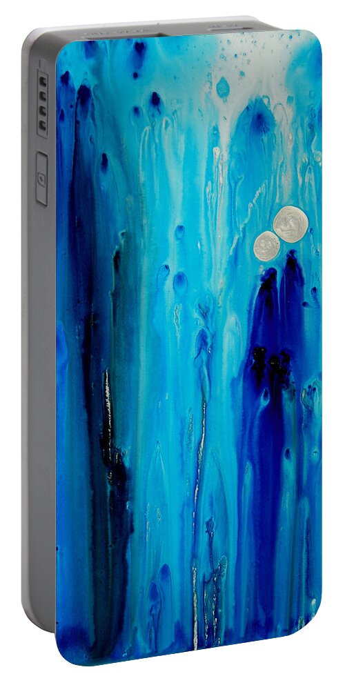 Blue Portable Battery Charger featuring the painting Never Alone By Sharon Cummings by Sharon Cummings