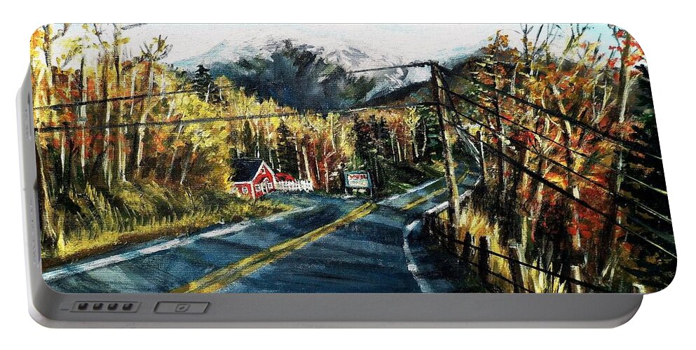 Road Portable Battery Charger featuring the painting New England Drive by Shana Rowe Jackson