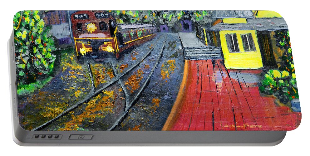 Train Portable Battery Charger featuring the painting New Hope PA Train Station by Michael Daniels