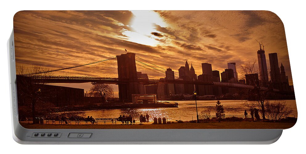 New York Portable Battery Charger featuring the photograph New York Skyline and Brooklyn Bridge -- Late Afternoon by Mitchell R Grosky