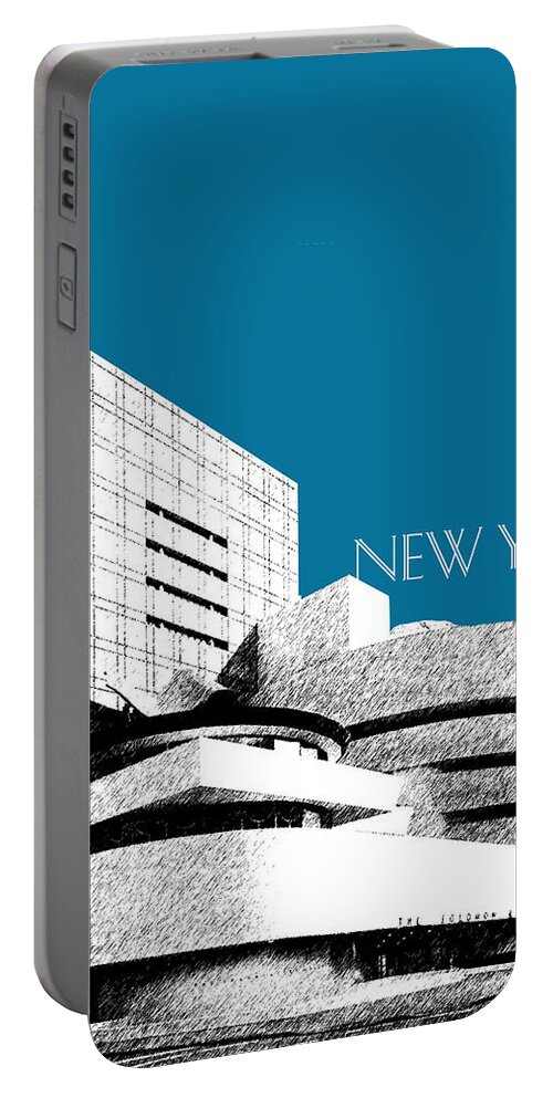 Architecture Portable Battery Charger featuring the digital art New York Skyline Guggenheim Art Museum - Steel Blue by DB Artist