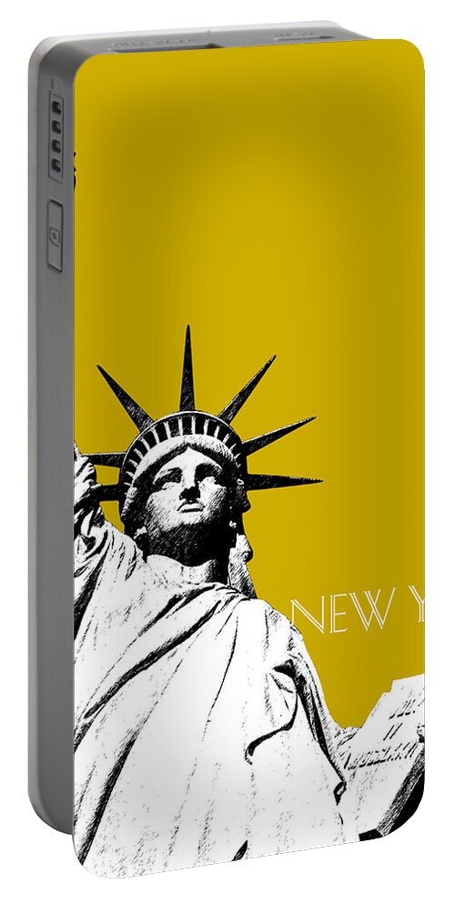 Architecture Portable Battery Charger featuring the digital art New York Skyline Statue of Liberty - Gold by DB Artist