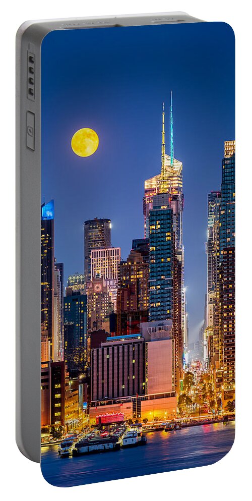 42nd Street Portable Battery Charger featuring the photograph New York Supermoon by Mihai Andritoiu