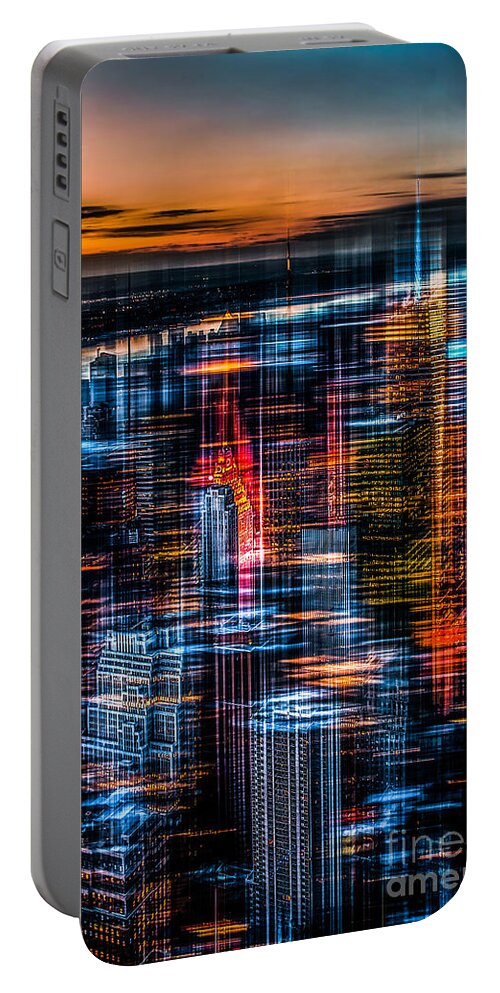 Nyc Portable Battery Charger featuring the photograph New York- the night awakes - orange by Hannes Cmarits