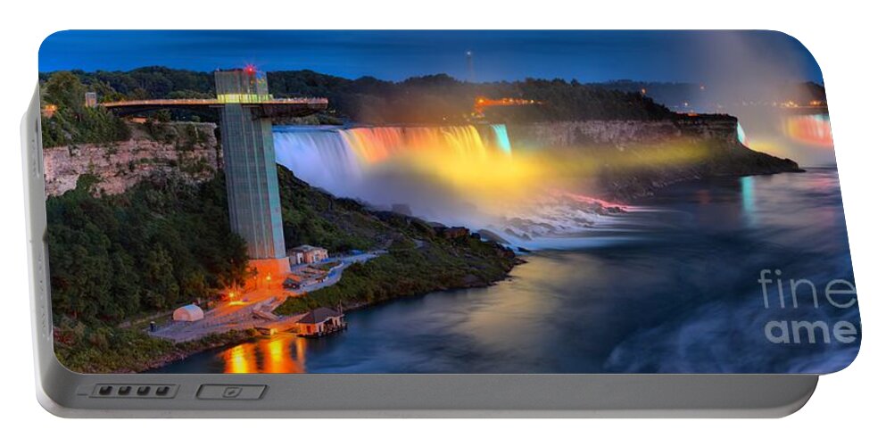 Niagara Falls Portable Battery Charger featuring the photograph Niagara American And Horseshoe At Night by Adam Jewell