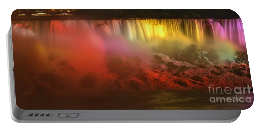 American Falls Portable Battery Charger featuring the photograph Niagara American Falls Lights by Adam Jewell