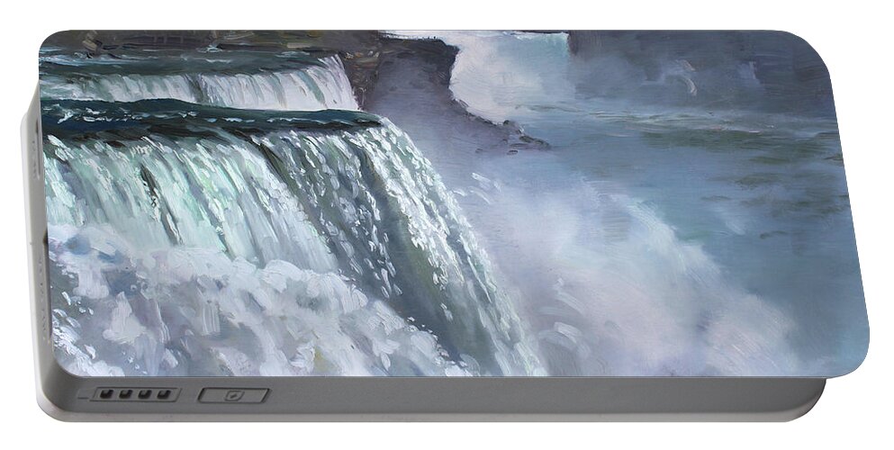 Niagara Falls Portable Battery Charger featuring the painting Niagara American Falls by Ylli Haruni