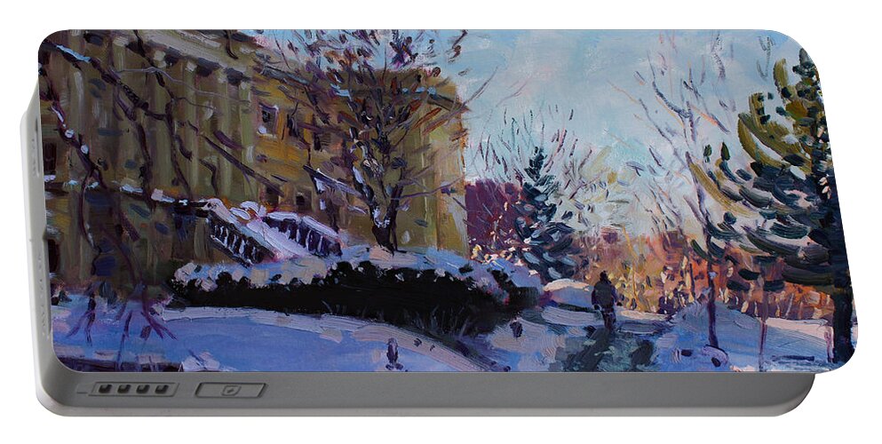 Niagara Falls Portable Battery Charger featuring the painting Niagara Arts and Cultural Center by Ylli Haruni
