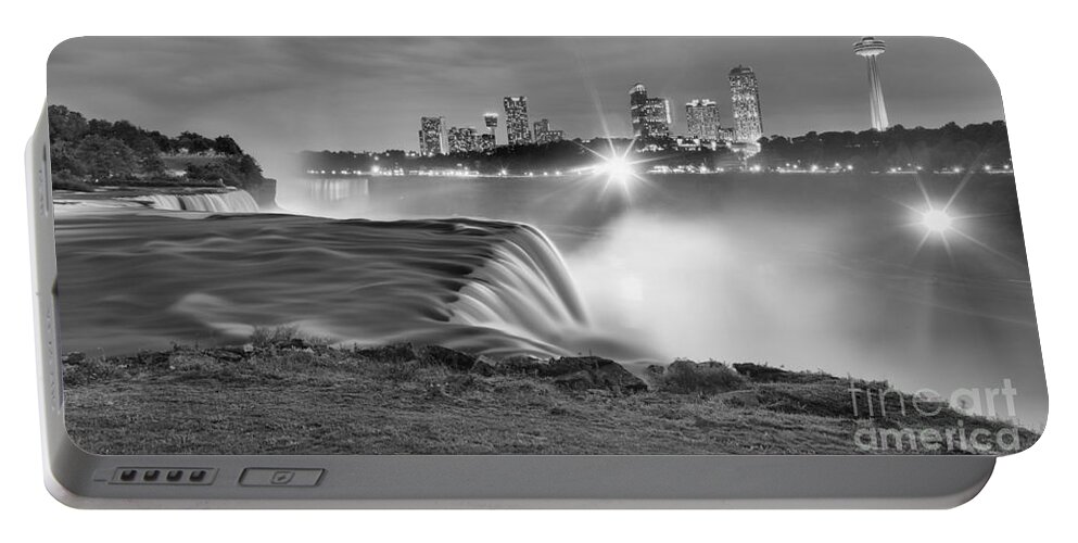 Niagara Falls Black And White Portable Battery Charger featuring the photograph Niagara Falls Black And White Starbursts by Adam Jewell