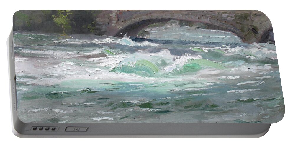 Niagara River Portable Battery Charger featuring the painting Niagara Roaring River by Ylli Haruni