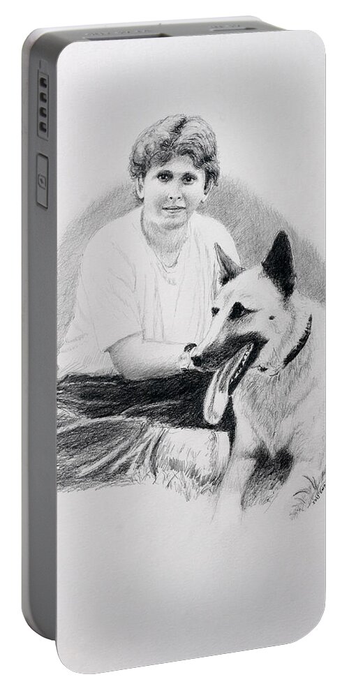 Boy Portable Battery Charger featuring the drawing Nicholai And Bowser by Daniel Reed