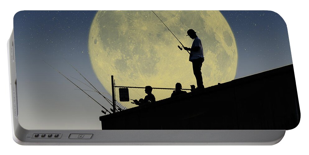 2d Portable Battery Charger featuring the photograph Night Fishing Silhouette by Brian Wallace