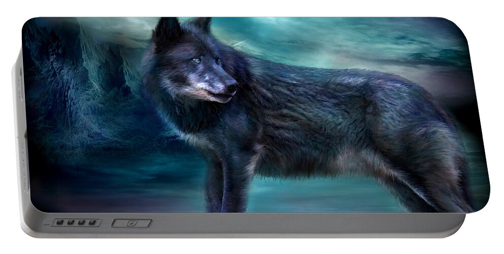 Wolf Portable Battery Charger featuring the mixed media Night Of The Wolf by Carol Cavalaris
