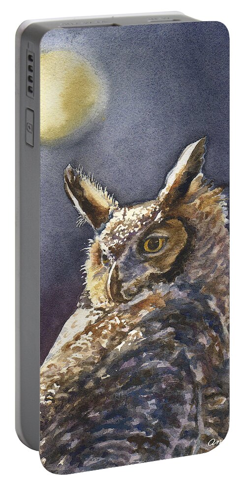 Owl Painting Portable Battery Charger featuring the painting Night Owl by Anne Gifford