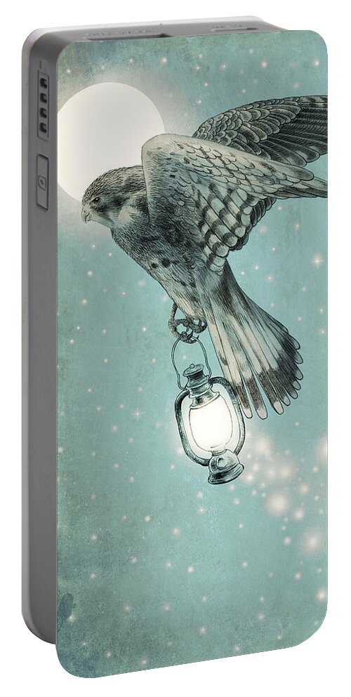 Hawk Portable Battery Charger featuring the drawing Nighthawk by Eric Fan