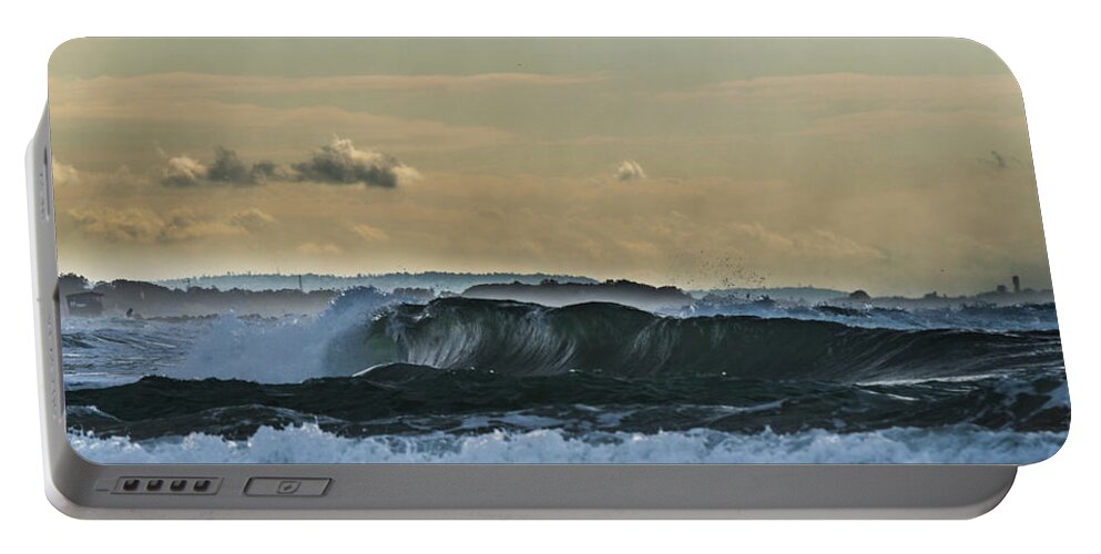 Seascape Coastal Storm Portable Battery Charger featuring the photograph Ninth Wave Mediterranean by Michael Goyberg