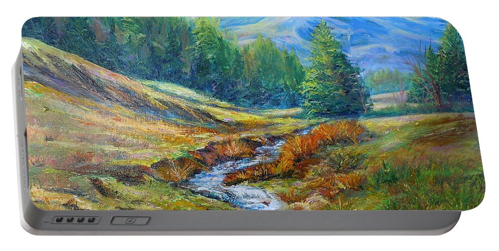 Lee Portable Battery Charger featuring the painting Nixon's Meandering Stream by Lee Nixon