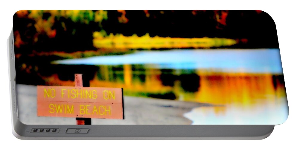 Lake Portable Battery Charger featuring the photograph No Fishing On Swim Beach by Kathy Sampson