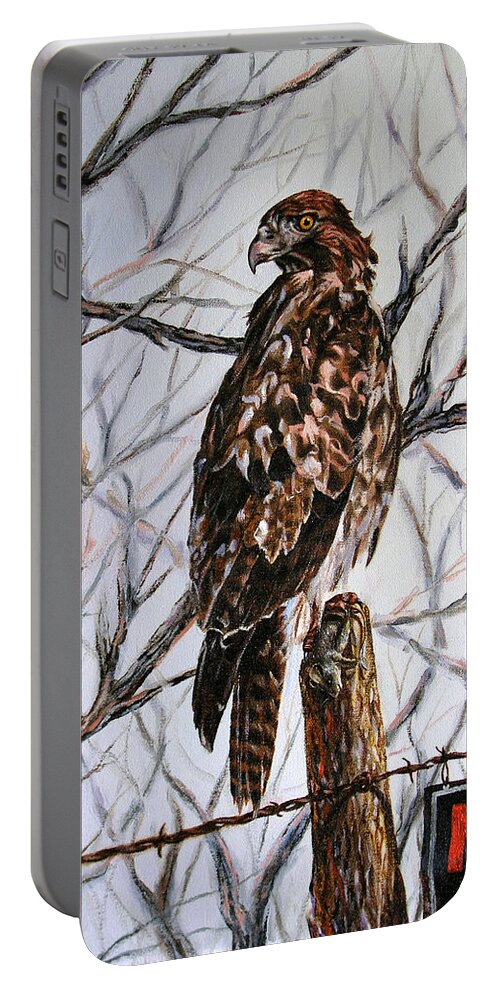 Red-tailed Hawk Portable Battery Charger featuring the painting No Hunting by Craig Burgwardt