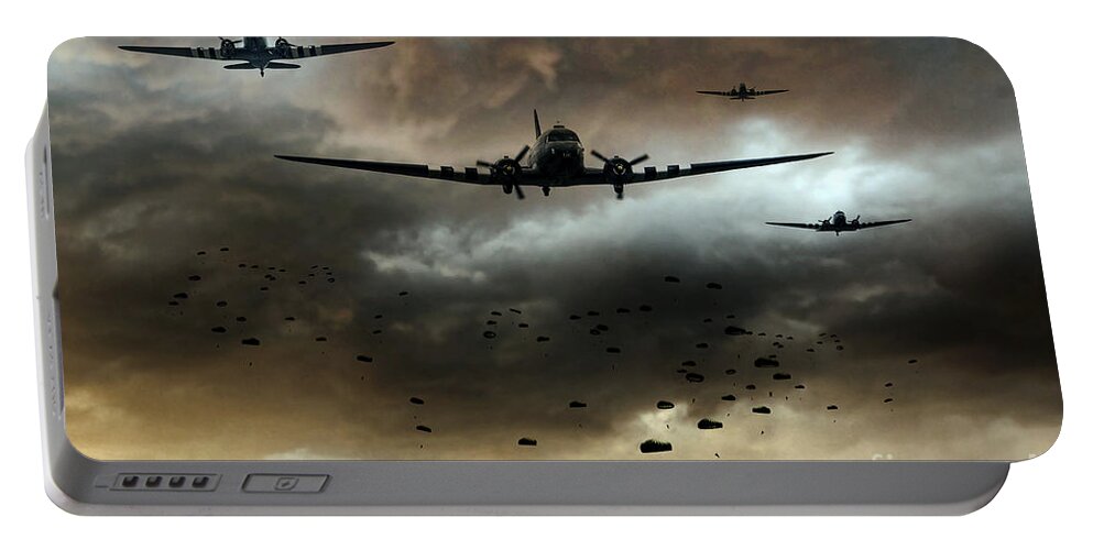 C47 Portable Battery Charger featuring the digital art Normandy Invasion by Airpower Art
