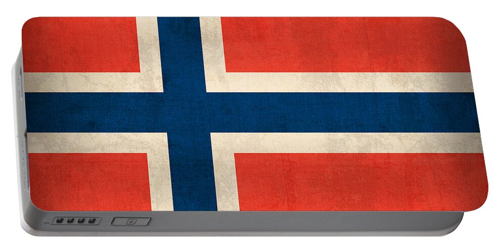 Norway Flag Distressed Vintage Finish Norwegian Oslo Scandinavian Europe Country Nation Portable Battery Charger featuring the mixed media Norway Flag Distressed Vintage Finish by Design Turnpike