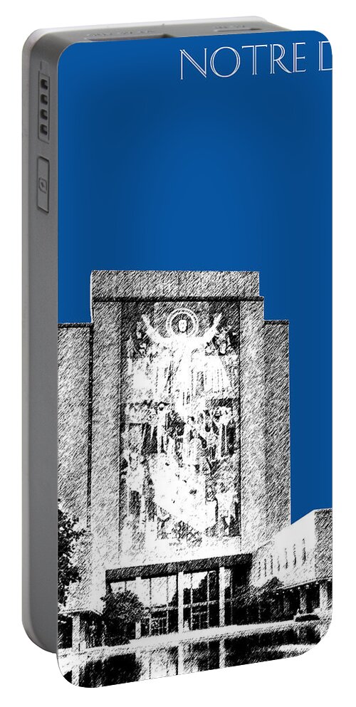 Architecture Portable Battery Charger featuring the digital art Notre Dame University Skyline Hesburgh Library - Royal Blue by DB Artist