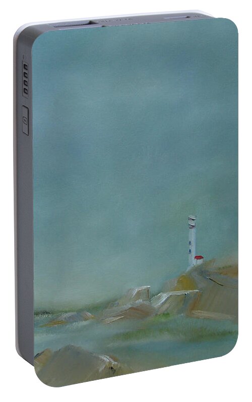Lighthouse Portable Battery Charger featuring the painting Nova Scotia Fog by Judith Rhue