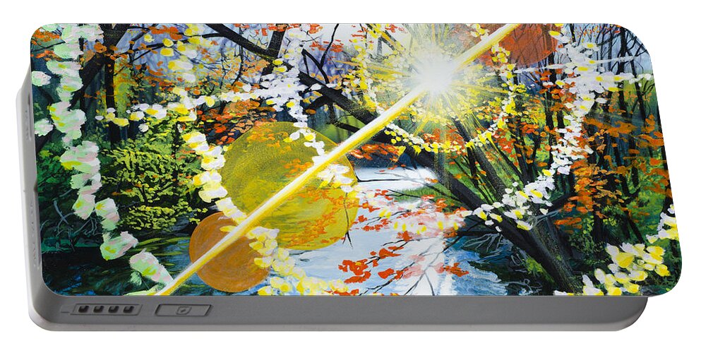 Sun Portable Battery Charger featuring the painting The Glorious River by Lynn Hansen
