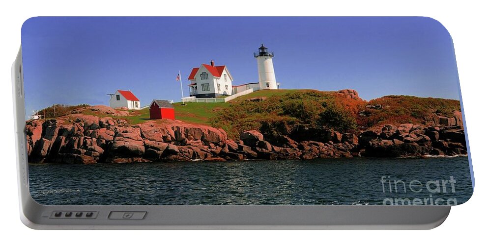 #nubble #lighthouse #maine Portable Battery Charger featuring the photograph Nubble Lighthouse-Cape Neddick by Kathleen Struckle