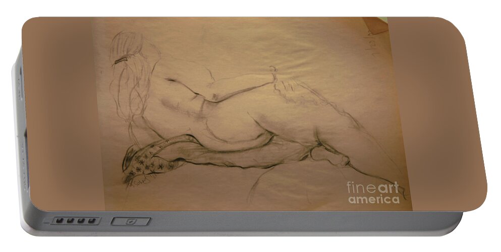 Nude Portable Battery Charger featuring the digital art Nude on Blanket by Gabrielle Schertz