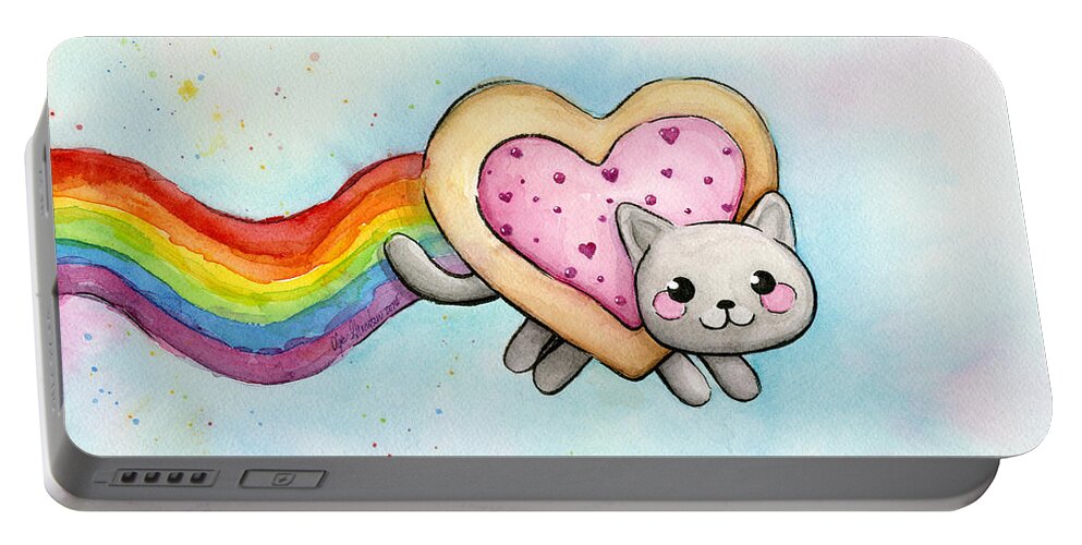 Valentine Portable Battery Charger featuring the painting Nyan Cat Valentine Heart by Olga Shvartsur