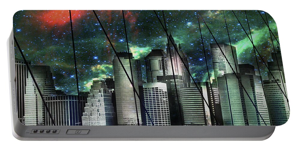 Evie Portable Battery Charger featuring the photograph NYC Skyline from the Brooklyn Bridge by Evie Carrier